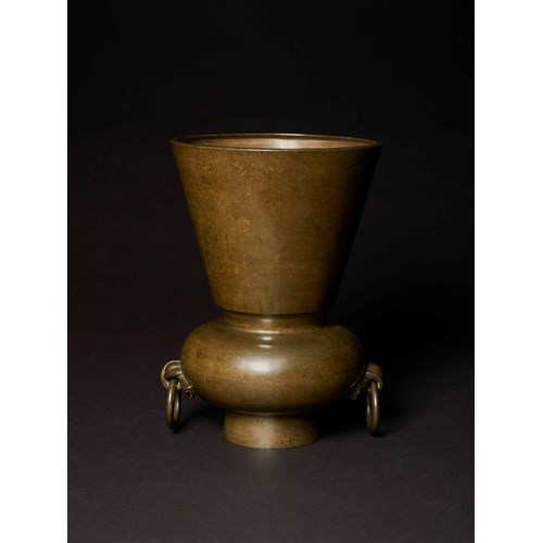 Bronze Flower Vase with Ring Handles, Japan, Edo Period